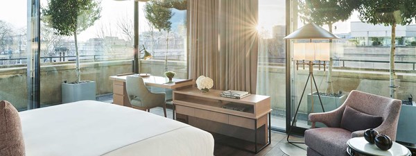 Grand Pavilion Penthouse at The Berkeley - room view with bed and floor-to-ceiling windows.